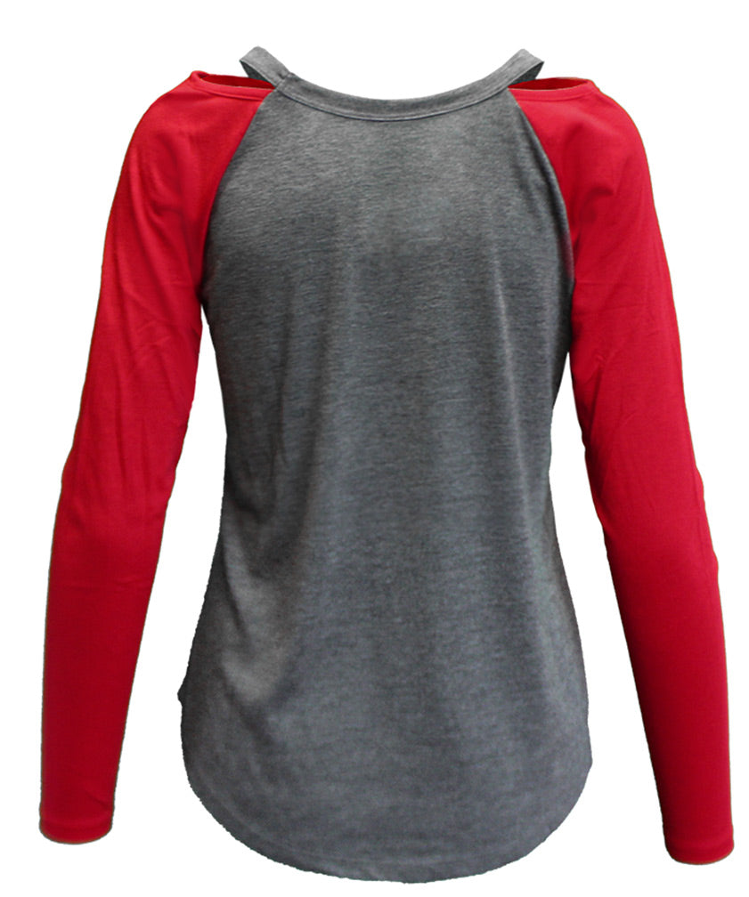 Womens Huskers Raglan Cutout LS Tee