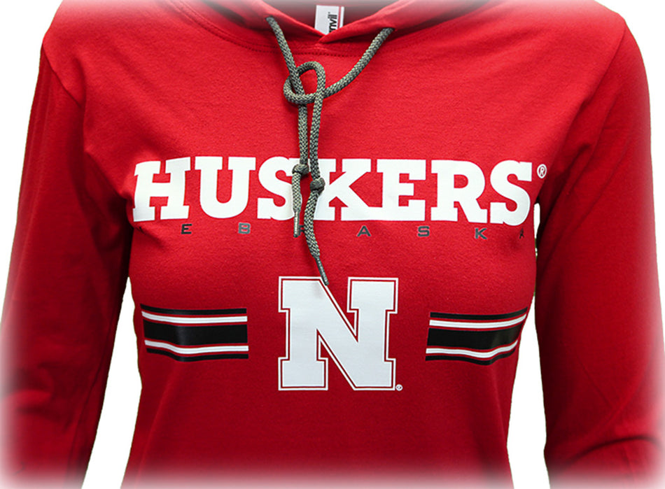 Ladies Husker Stripe LS Hoodie Tee