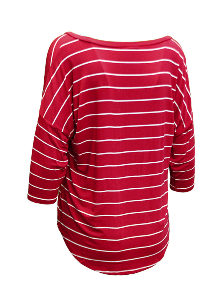 Womens Huskers Stripe V-neck Top