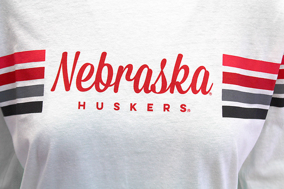 Womens Nebraska Huskers Retro Stripe LS Tee