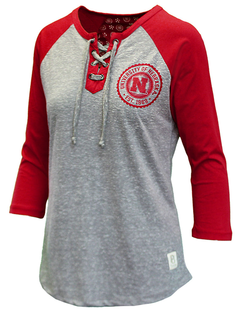 Womens University of Nebraska Lace Up Raglan