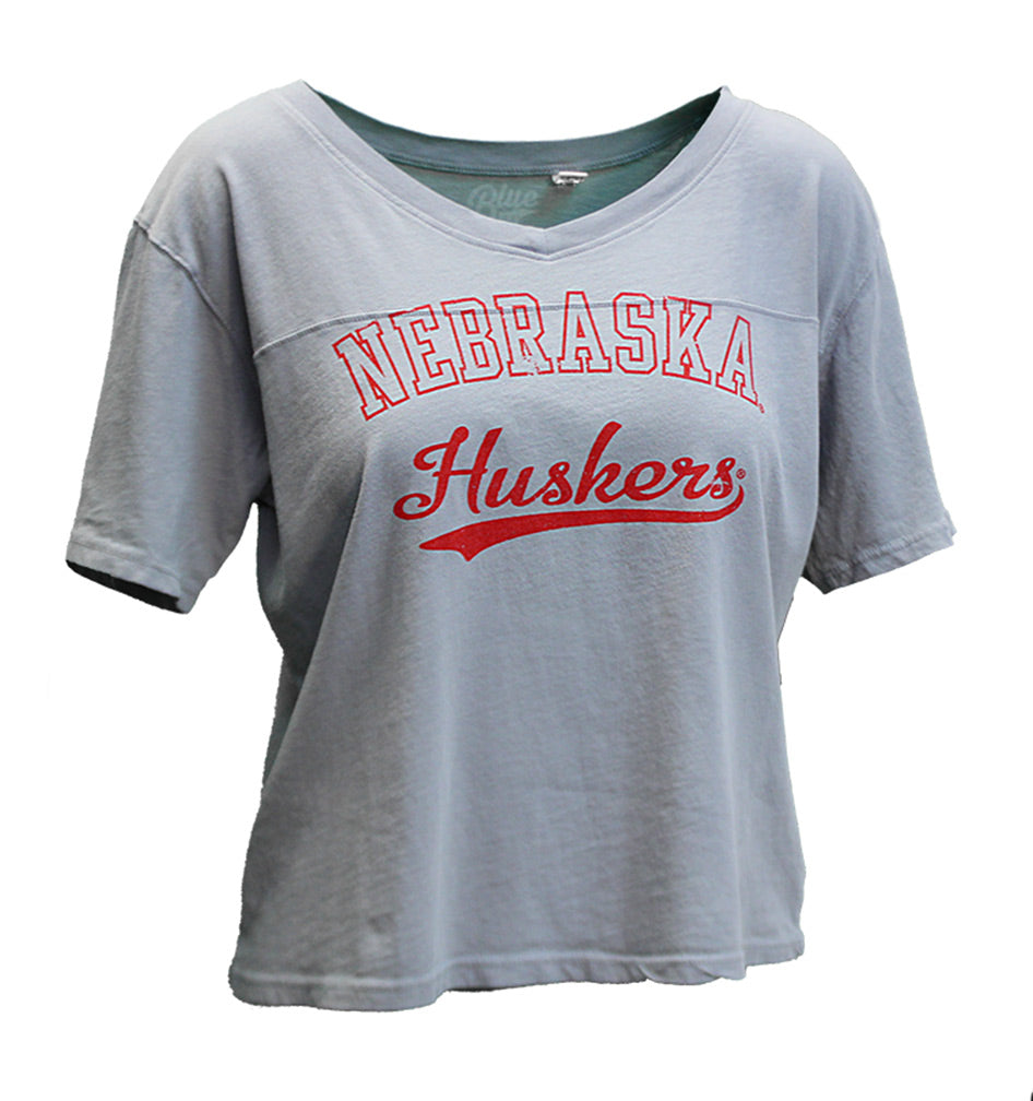 Womens Nebraska Huskers Dyed Football Tee