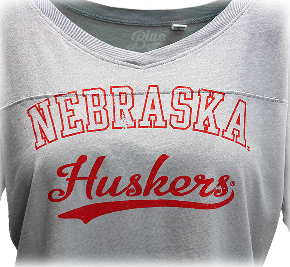Womens Nebraska Huskers Dyed Football Tee