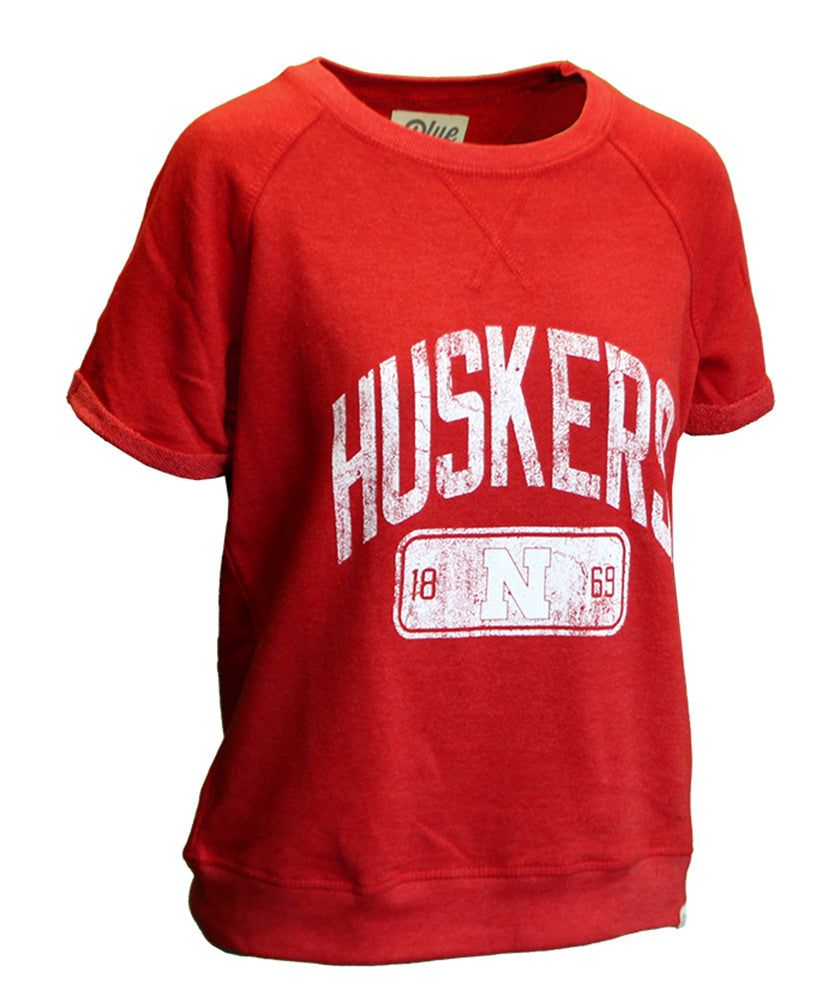 Womens Huskers Rolled Sleeve Sweat Top
