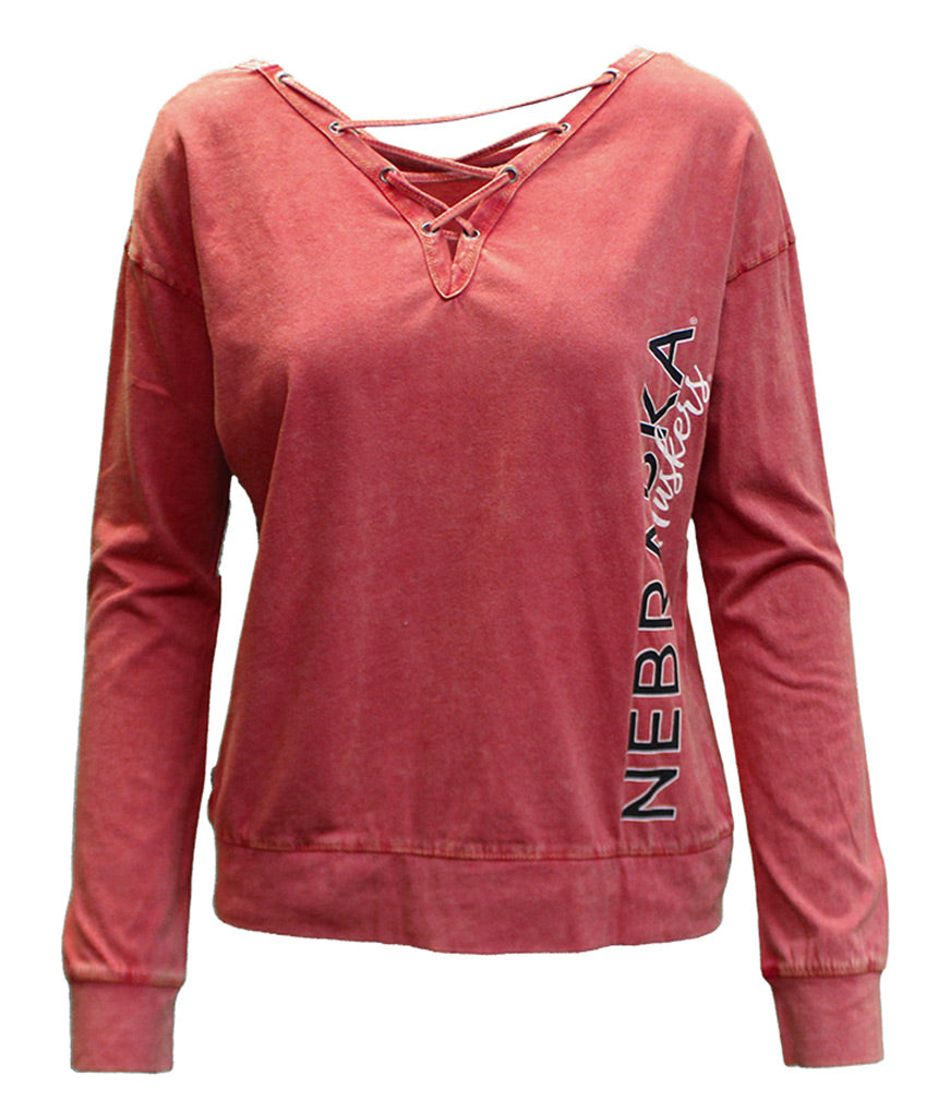 Womens Huskers Huzzah Two Way LS Tee