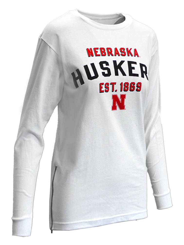 Womens Huskers Established LS Zip Tee