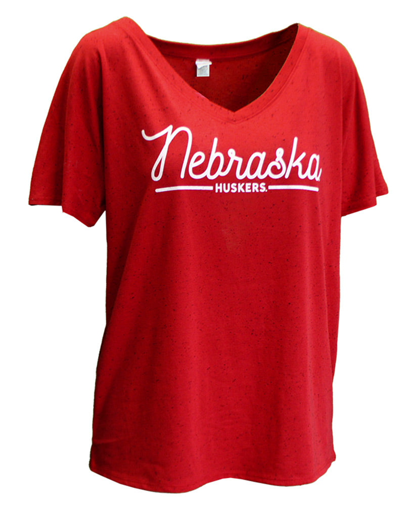 Womens Nebraska Fleck V-Neck Tee