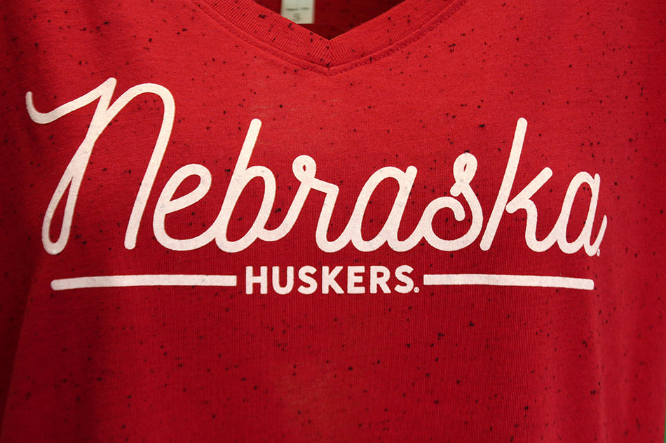 Womens Nebraska Fleck V-Neck Tee
