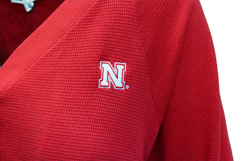 Womens 3/4 Sleeve Waffle Huskers Henley