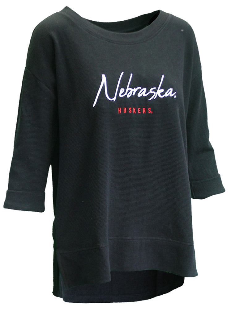 Womens 3/4 Sleeve Waffle Nebraska Boat Neck