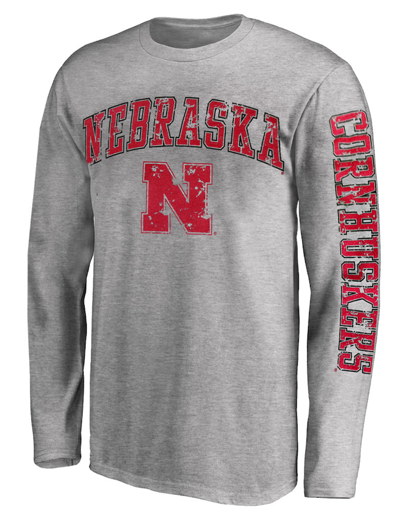 Nebraska N Cornhuskers Sleeve LS Tee - Gray