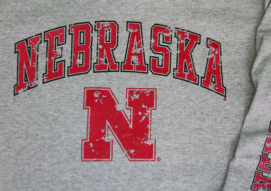 Nebraska N Cornhuskers Sleeve LS Tee - Gray