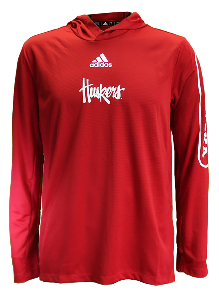 Adidas 2021 Official Huskers Sideline Hooded Training LS Tee - Red