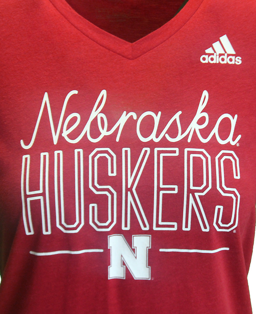 Adidas Womens Red Huskers V Neck Blend SS Tee