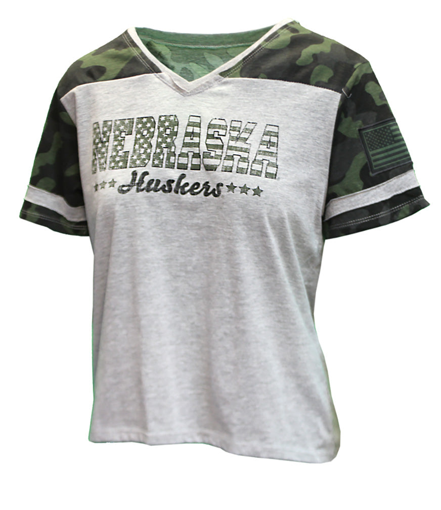 Womens Camo Nebraska Huskers OHT VNeck