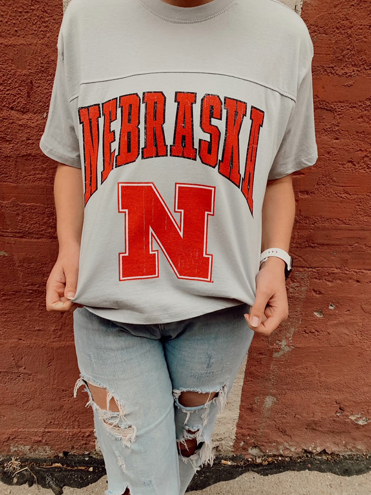 Womens Nebraska Pieced Vintage Caldwell Crop