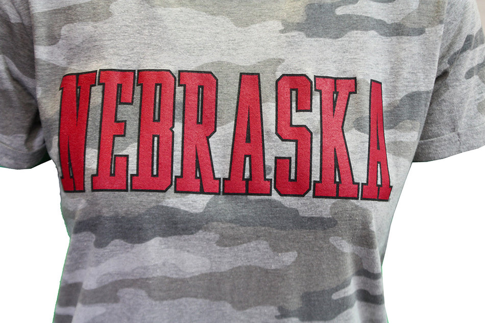 Womens Nebraska Outline Camo Cap Sleeve