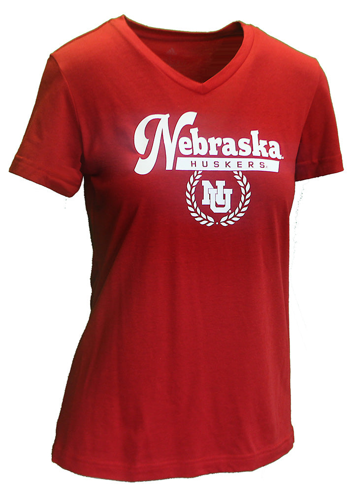 Adidas Womens Nebraska Huskers Blended Laurel Tee