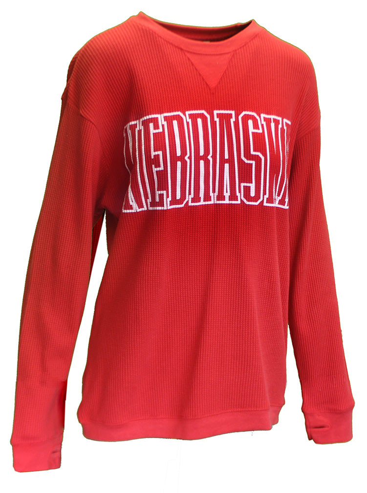 Womens Nebraska Southlawn Straight Waffle Weave LS Top