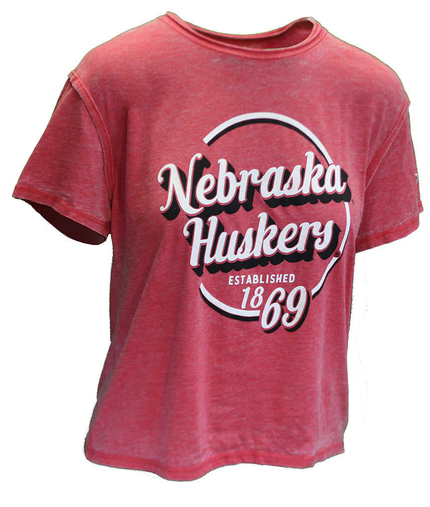 Womens Nebraska Retro Circle Burnout Top
