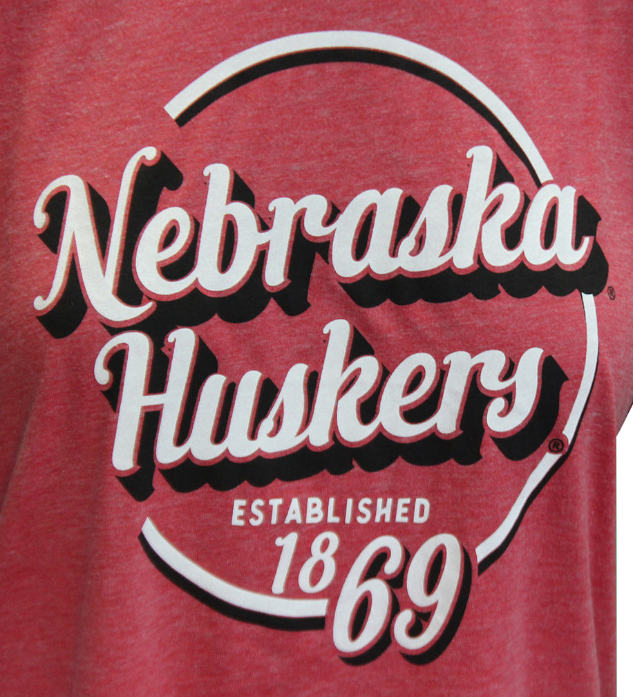 Womens Nebraska Retro Circle Burnout Top