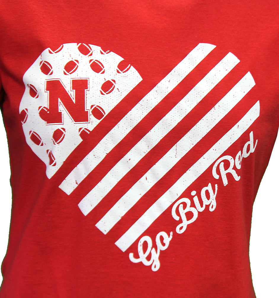Womens Red Go Big Red Heart Football SS Tee Western