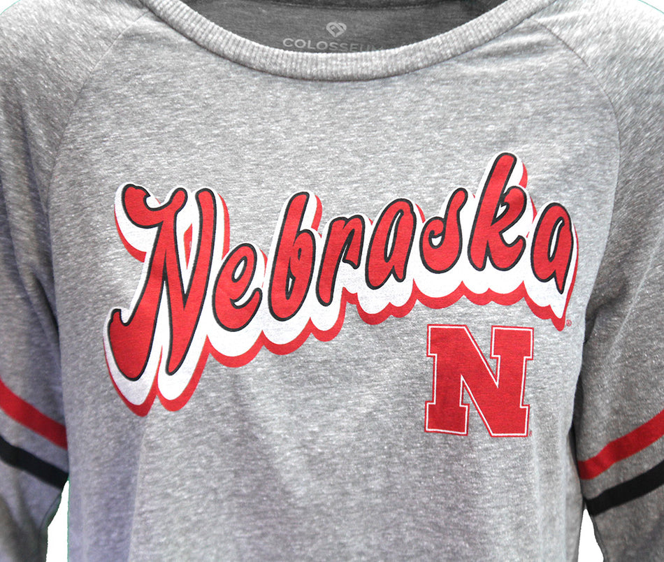 Womens Nebraska Love Actually LS Crop Tee