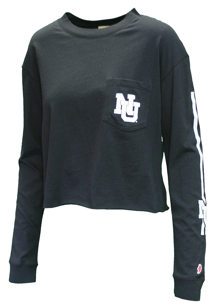 Womens Nebraska NU Midi Crop Pocket LS Tee - Black
