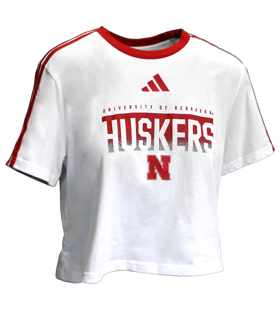 Adidas Womens Nebraska Huskers 3 Stripe Fashion Crop