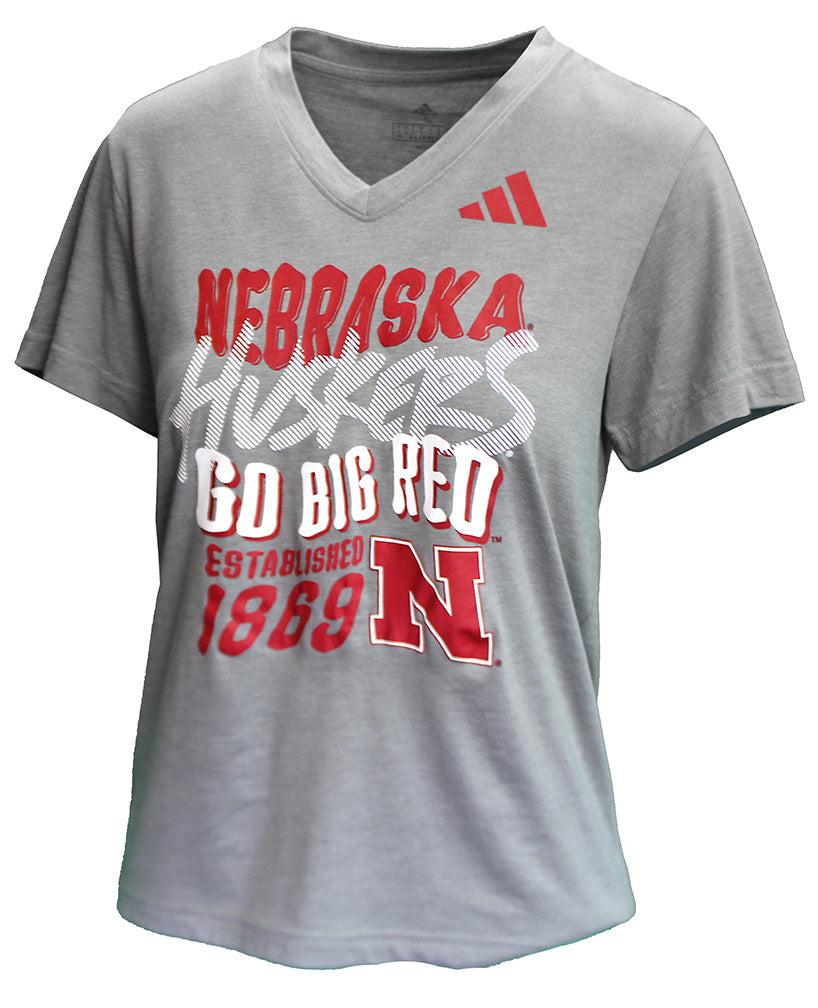 Adidas Womens Nebraska Huskers Go Big Red V Neck Top