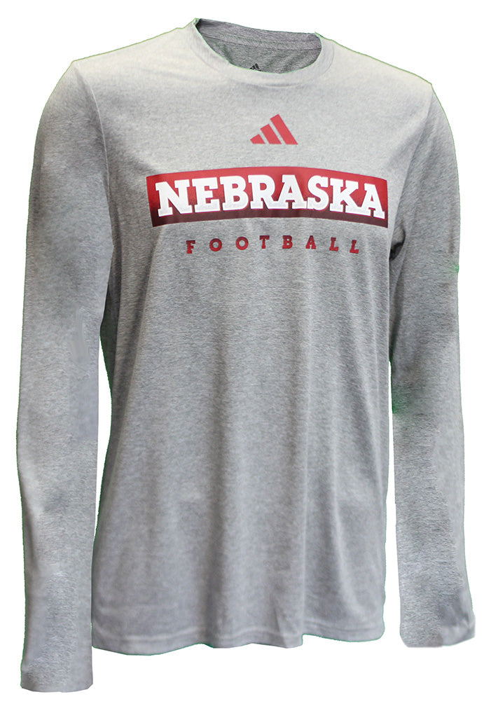 Adidas Nebraska Football Locker Practice LS Pregame Tee - Heather