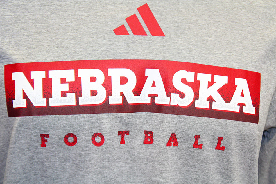 Adidas Nebraska Football Locker Practice LS Pregame Tee - Heather