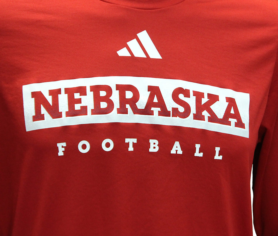 Adidas Nebraska Football Locker Pregame LS Tee - Red