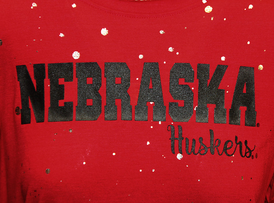 Womens Nebraska Huskers Star Shower Foil Tee
