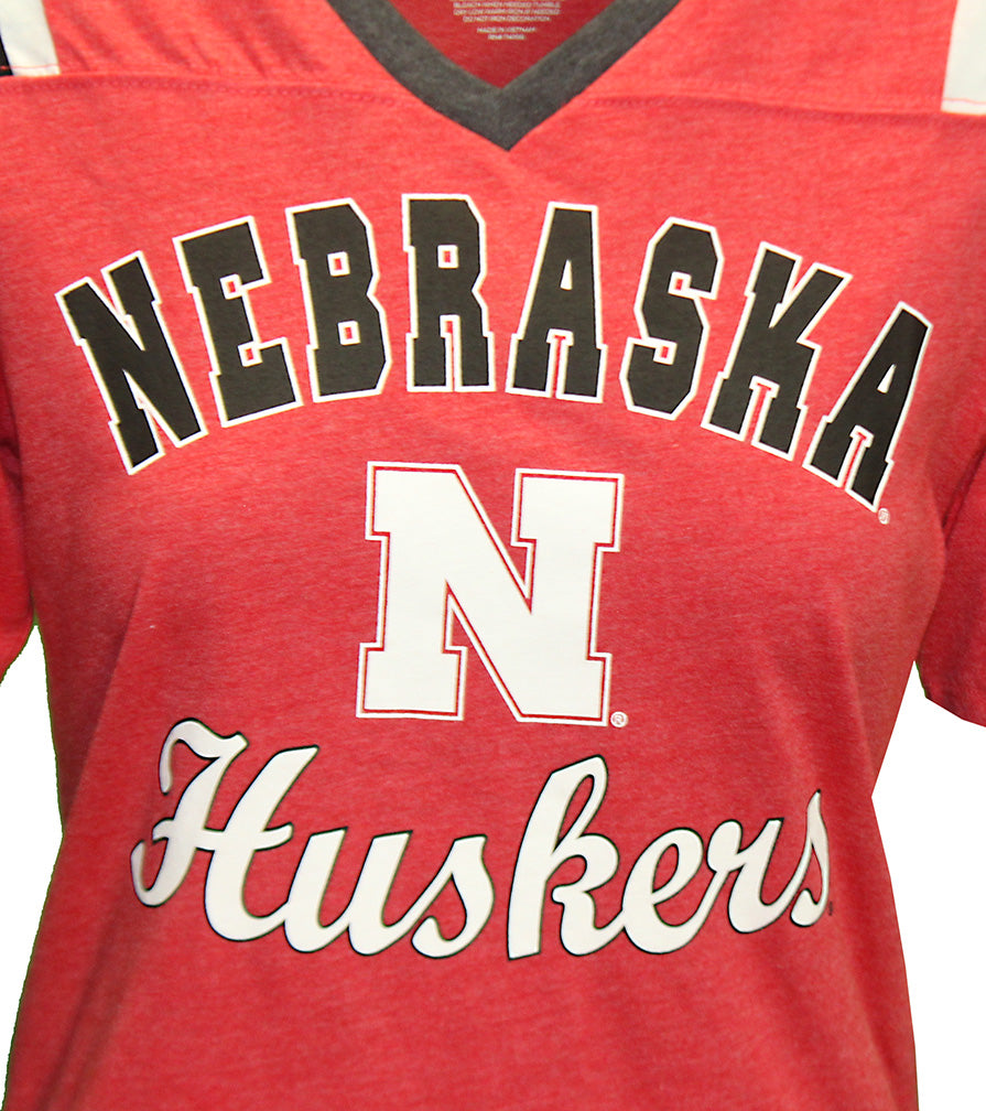 Womens Nebraska Huskers Jersey Stripe V-Neck