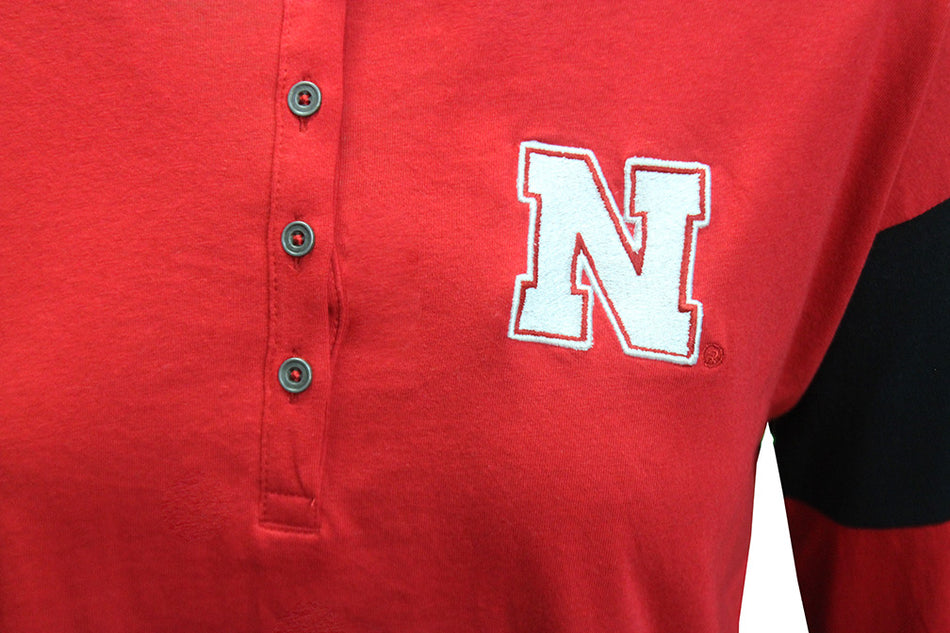 Ladies Nebraska Huskers LS Henley Top