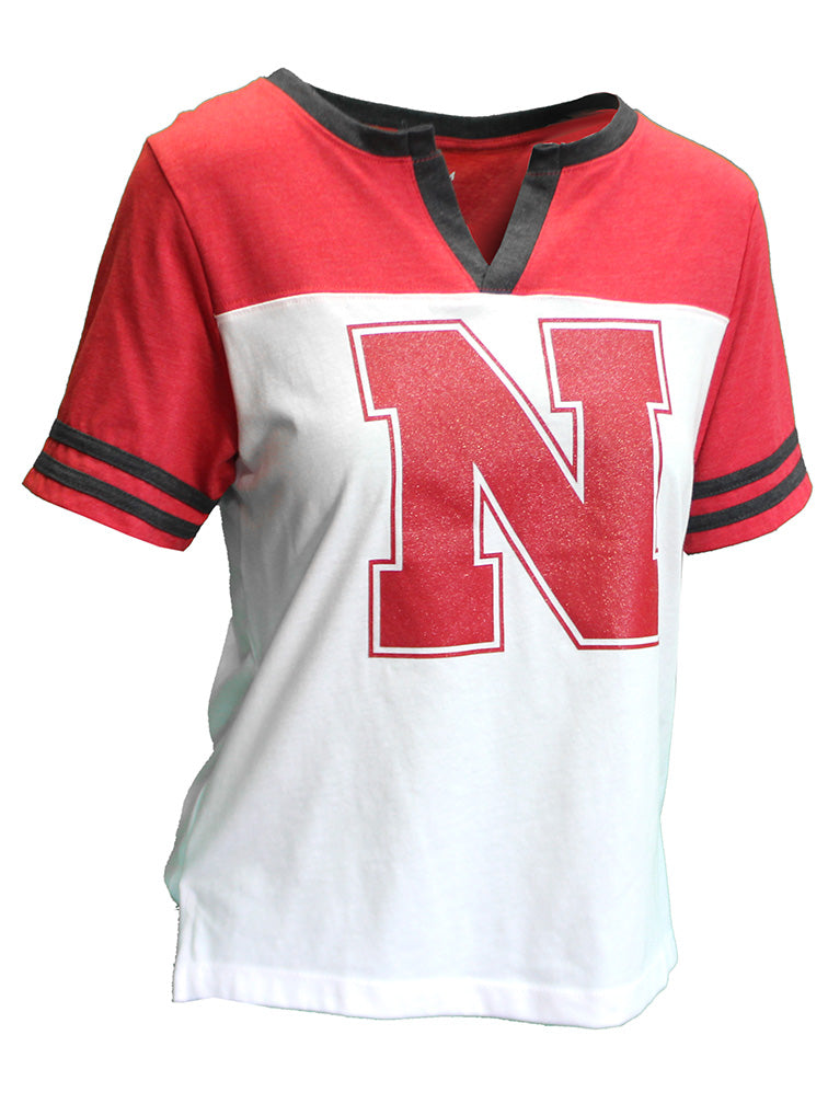Womens Nebraska Frosty Split Neck Top