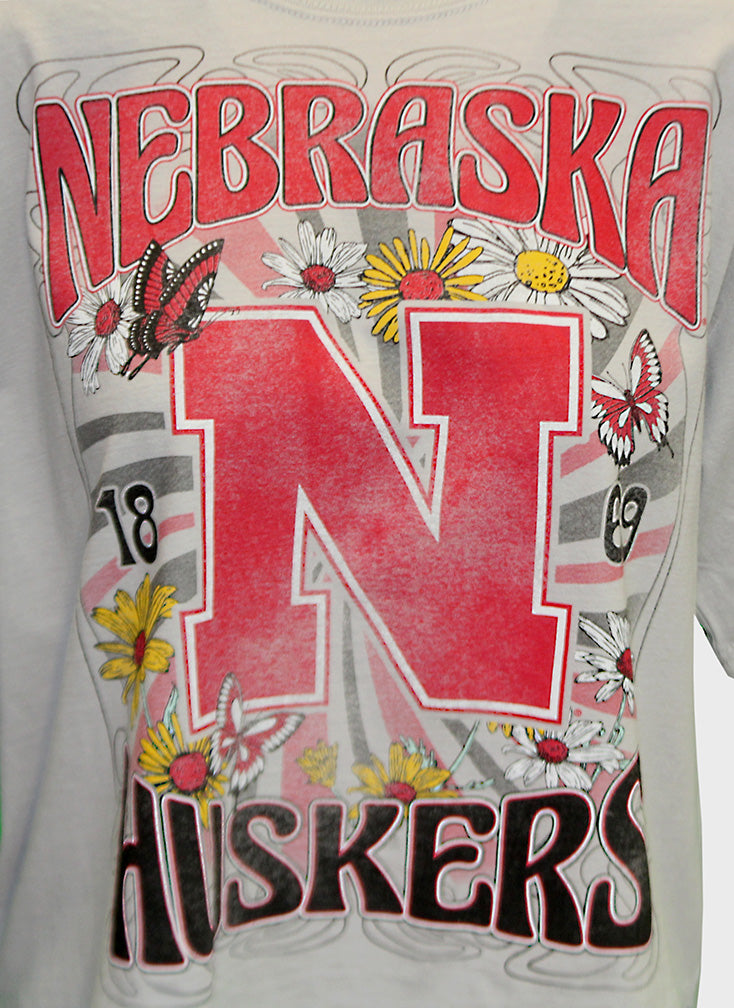 Ladies Huskers Flowerchild Woodstock Tee