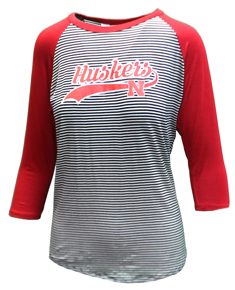 Ladies Striped Huskers Tailsweep 3/4 Sleeve Top