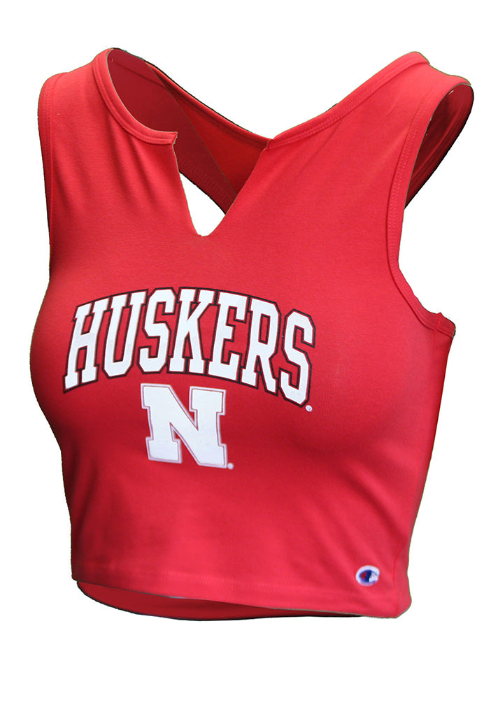 Womens Huskers Split Neck Crop Racerback - Red