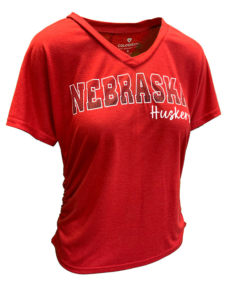 Womens Nebraska Huskers Ruched Vneck