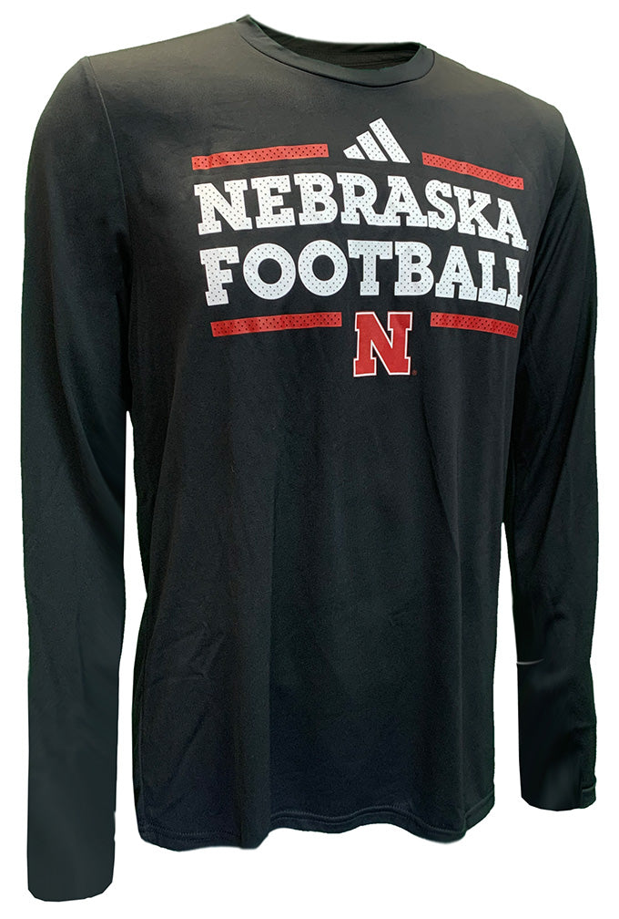 Adidas 2024 Team Issue Nebraska Football LS Pregame Tee - Black