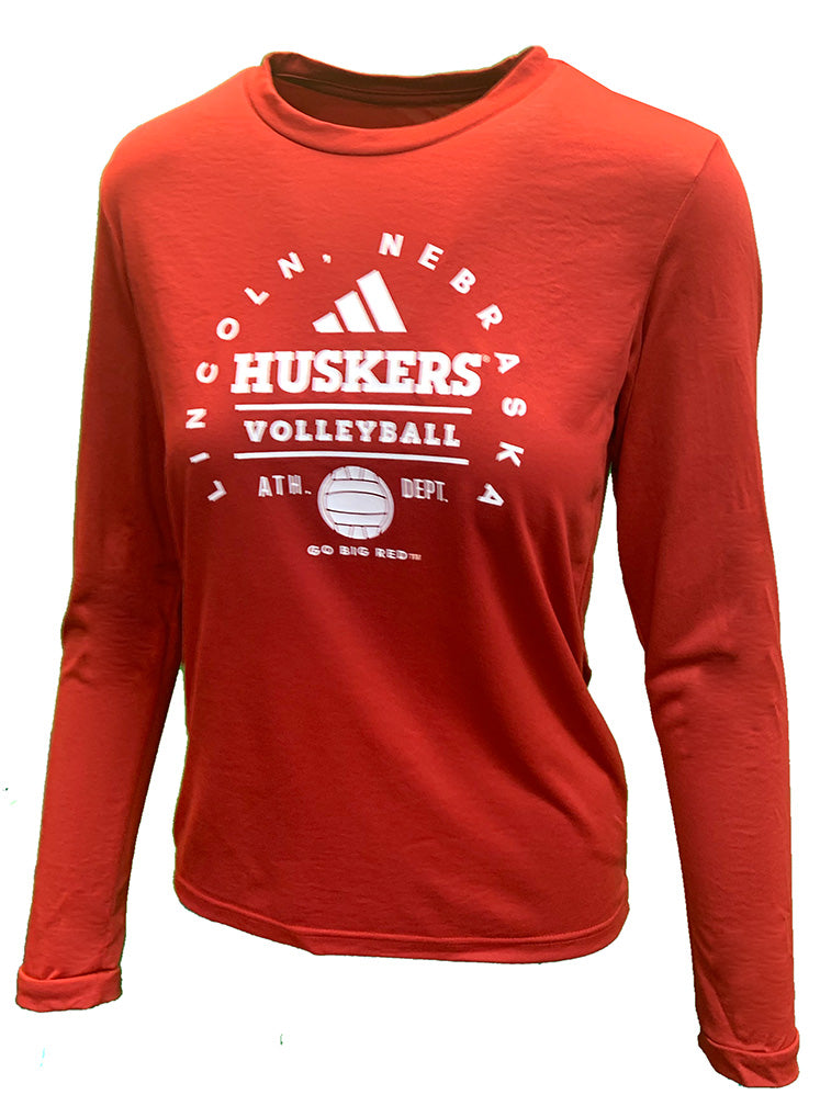 Adidas 2024 Womens Nebraska Volleyball Locker All Around LS Pregame Tee