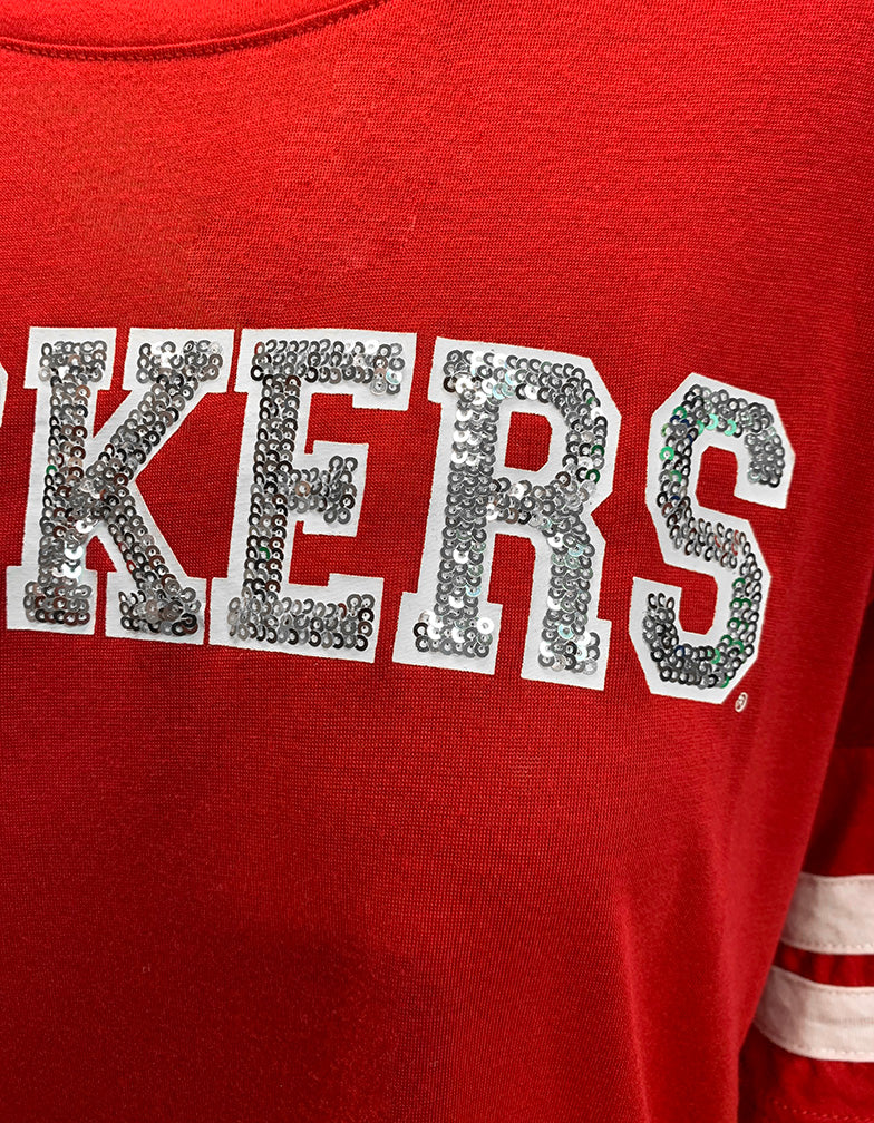 Womens Huskers Sequins Oversize Top