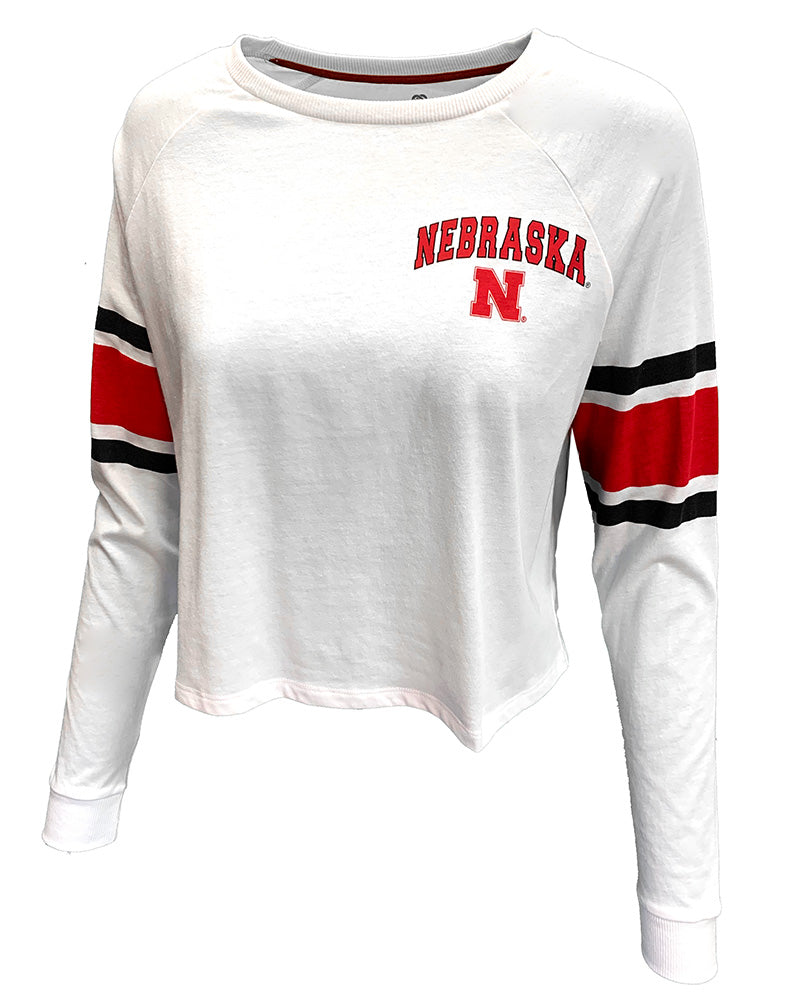 Ladies Nebraska N Jersey Sleeve Boat Neck Top