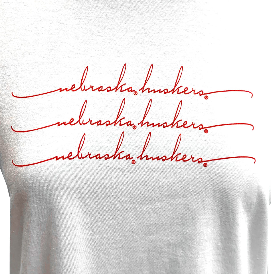 Womens Nebraska Cursive Repeat Core Tee