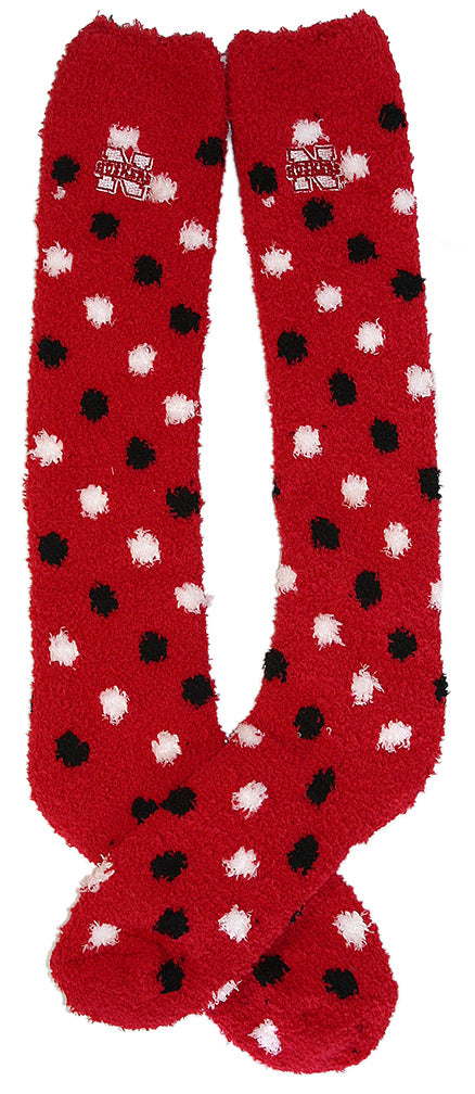 Huskers Red Polkadot Fuzzy Sock