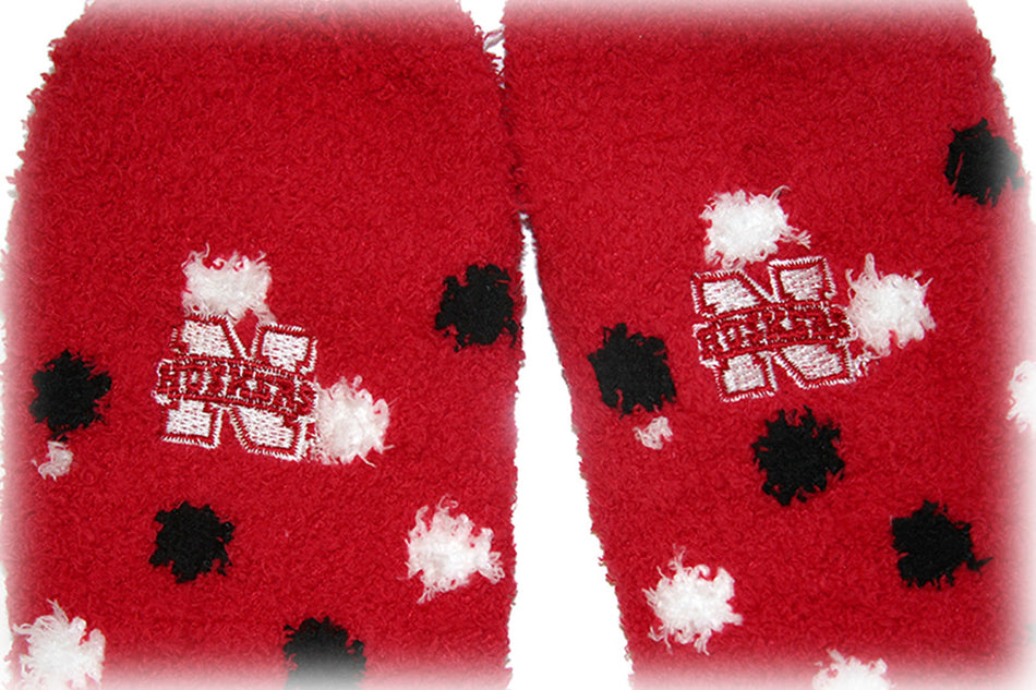 Huskers Red Polkadot Fuzzy Sock