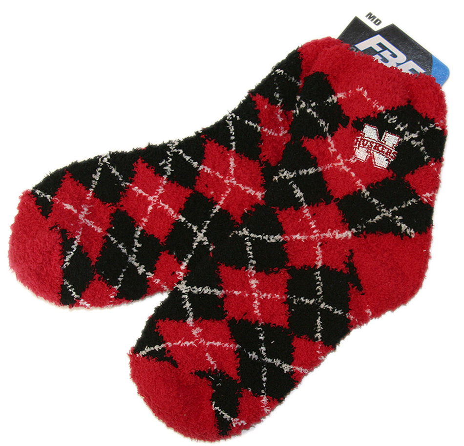 Husker Argyle Fuzzy Sock