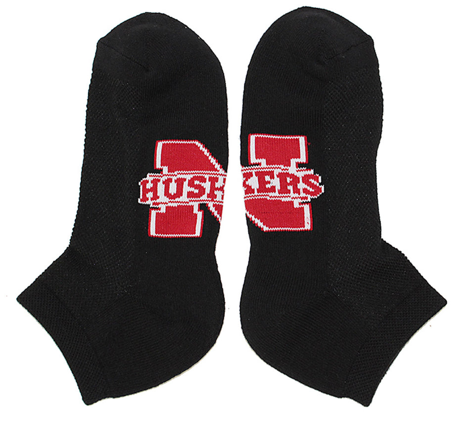 Black No Show N Huskers Footie Sock